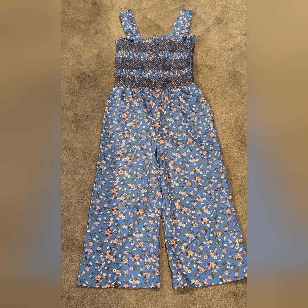 Brooks Brothers Red Fleece Blue Floral Smocked Wide Leg Jumper Big Girls 14